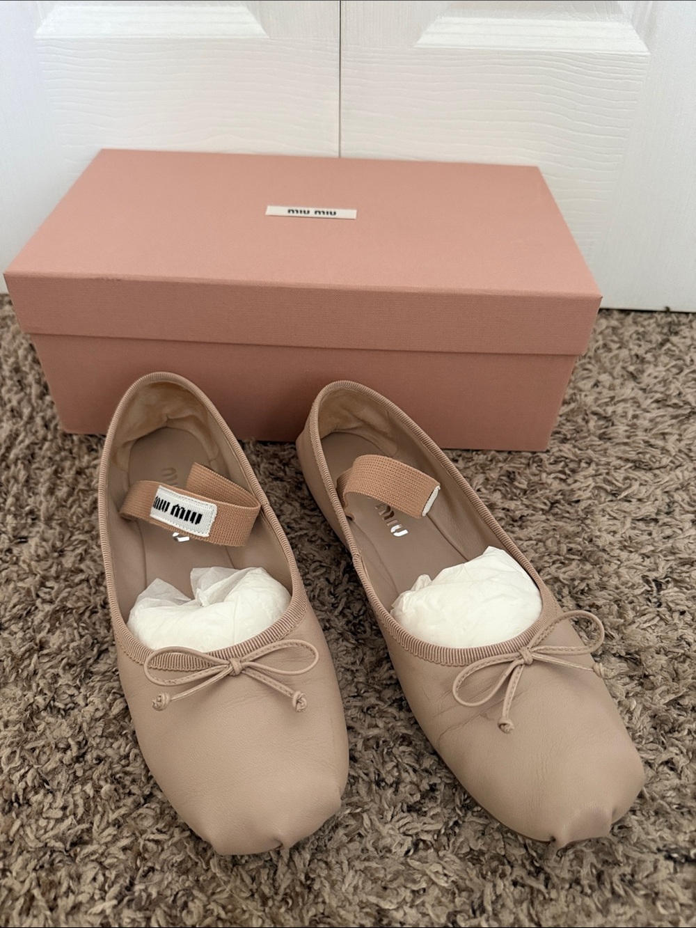 Miu Miu Leather Ballet Flats Beige 37 - Picture 2 of 7